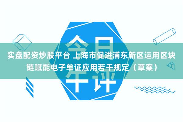 实盘配资炒股平台 上海市促进浦东新区运用区块链赋能电子单证应用若干规定（草案）