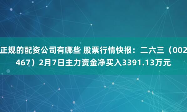 正规的配资公司有哪些 股票行情快报：二六三（002467）2月7日主力资金净买入3391.13万元