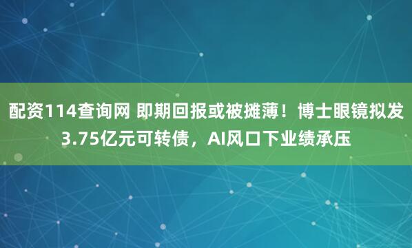 配资114查询网 即期回报或被摊薄！博士眼镜拟发3.75亿元可转债，AI风口下业绩承压